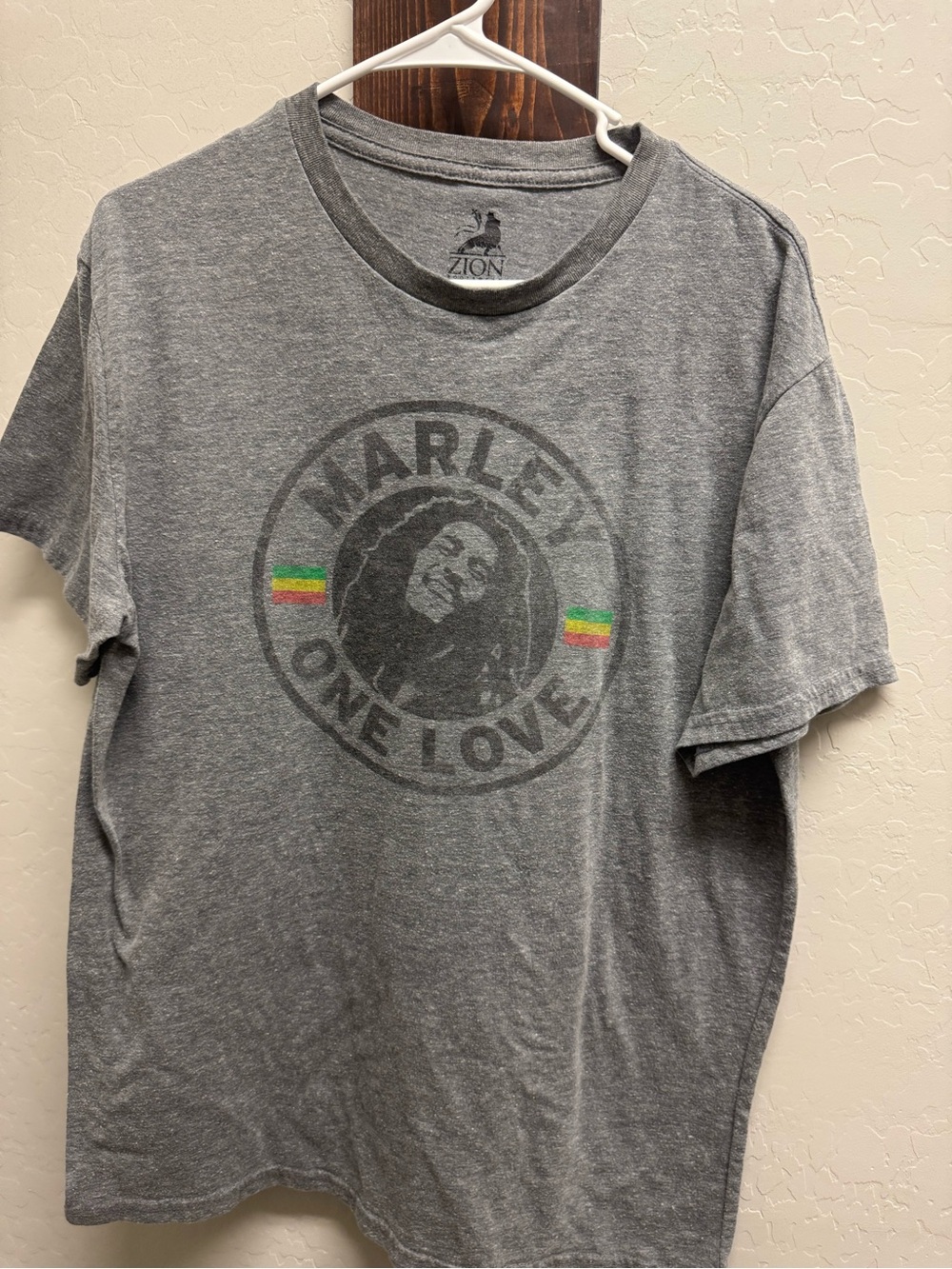 Zion Rootswear Gray Marley One Love Graphic Tee with Rasta Stripes